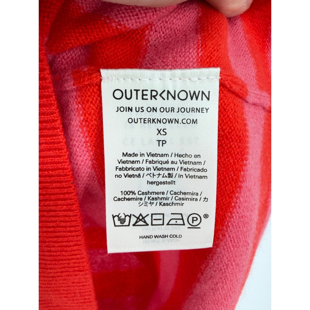 NEW Outerknown Red Pink Stripe 100% Cashmere Short Sleeve Sweater XS 2450002 - Picture 9 of 15
